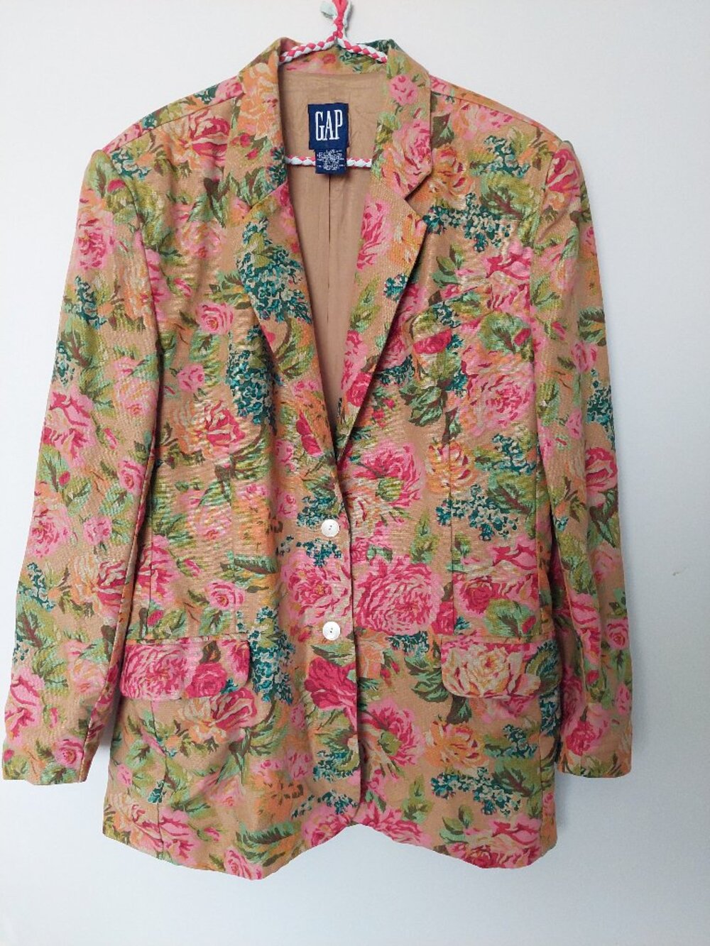 Vintage 90’s GAP Floral Linen Cotton Blazer Boyfriend Jacket Size L